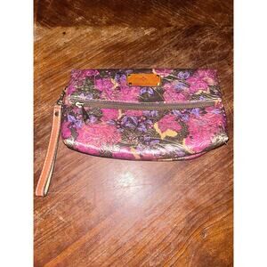 Patricia Nash Boho Hippie Leather Metallic Floral Folding Clutch Wristlet